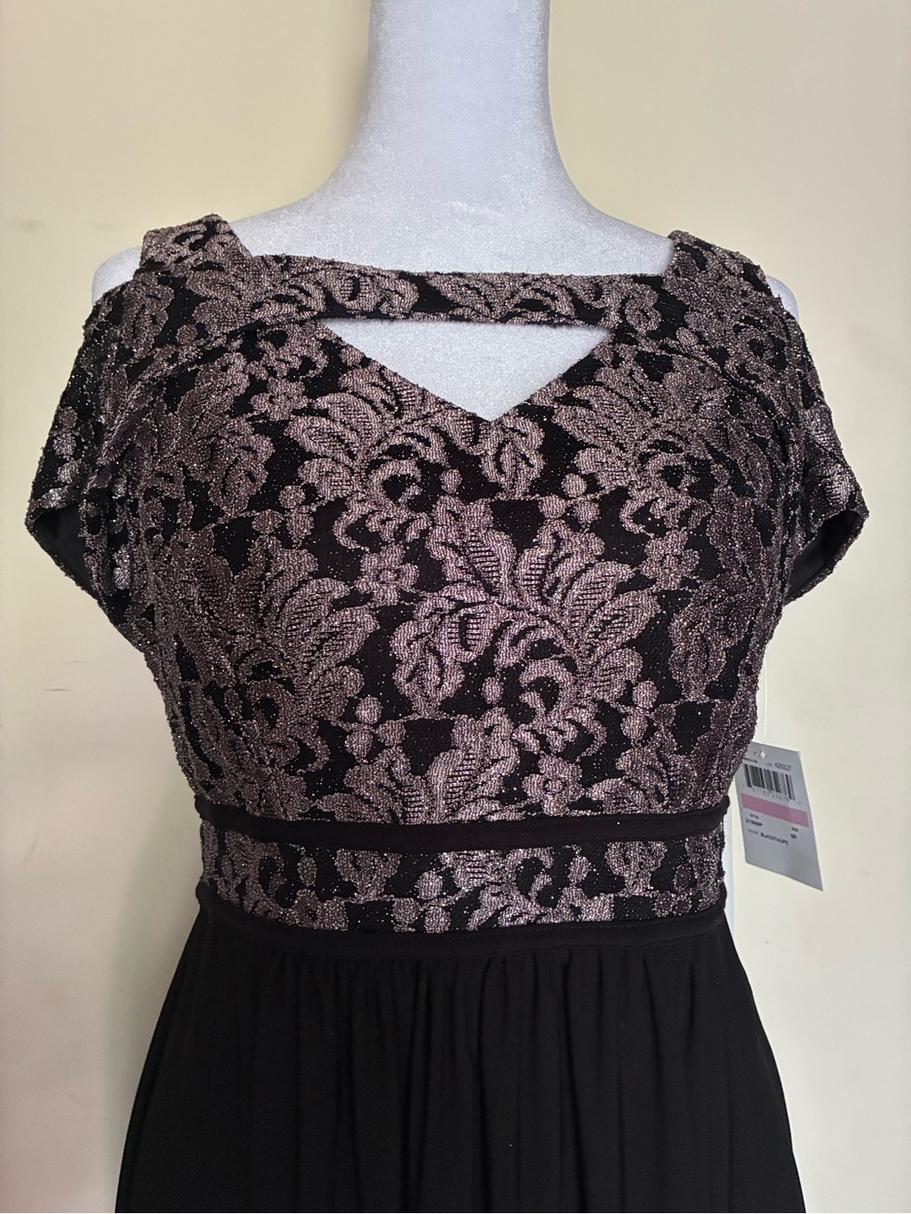 NWT Nightway Glitter Lace Keyhole Maxi Gown Black Taupe Formal Evening - Picture 4 of 10
